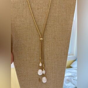 Talbots Faux Pearls Lariat Bolo Style Adjustable‎ Necklace New